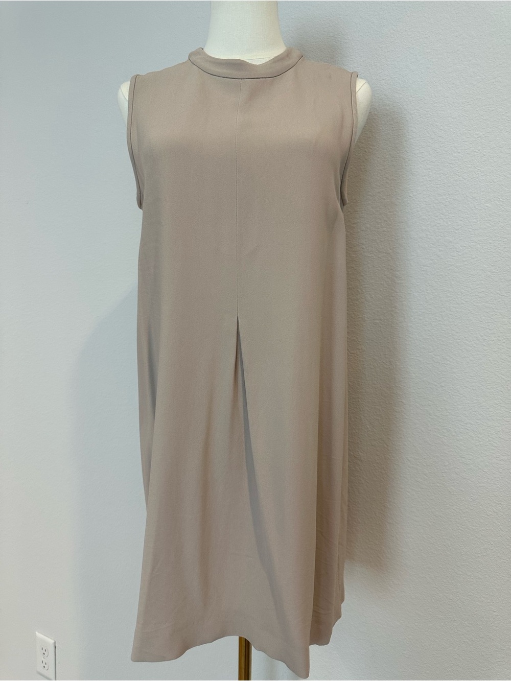 ‘S MaxMara Sleeveless Asymmetrical Shift Dress in Taupe